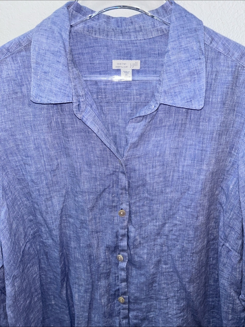 J. Jill Linen Light Blue Long-Sleeve Button-Down Essential Shirt Plus 2X in EUC